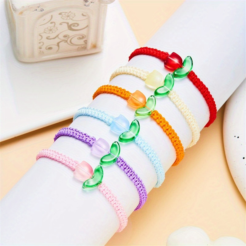 Colorful Tulip Beaded Bracelet with Rope Charm